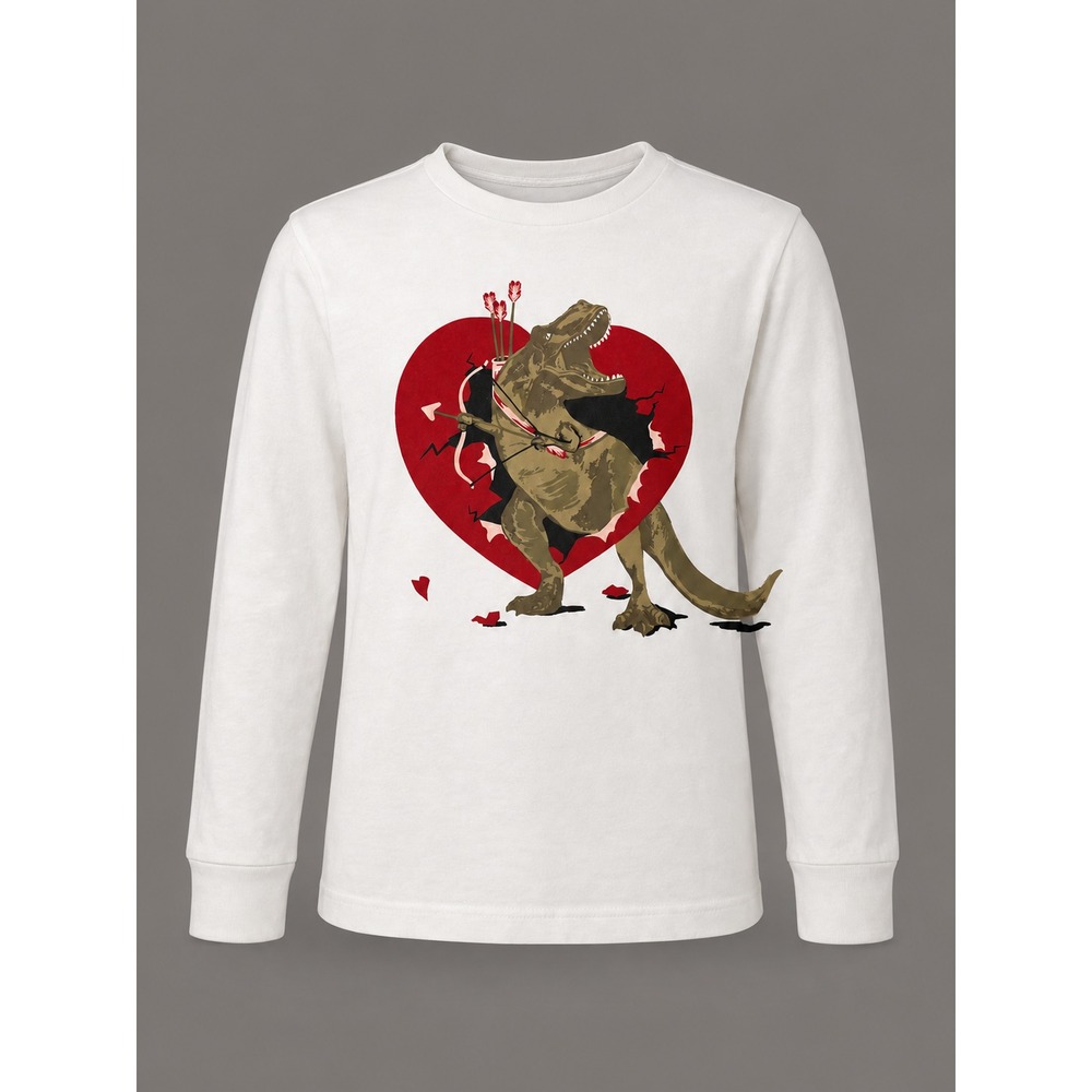 NEW Tommy Bahama Kids White Cupid T-Rex Heart LS Dinosaur Graphic Tee Size M 7/8